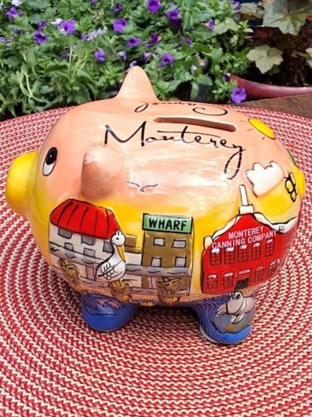 Hand Painted MontereyCarmel Decorated Ceramic Piggy Bank
